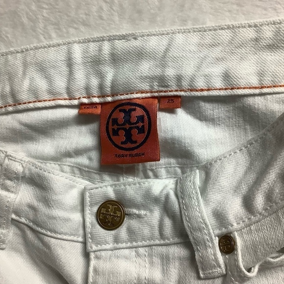 Tory Burch Cropped Slim Jeans White Size 25 Zipper Ankle - Picture 3 of 8